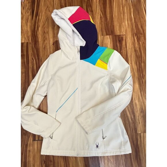 Spyder White Colorblock Hooded Jacket Zip Up Jacket Size Medium - Picture 4 of 7